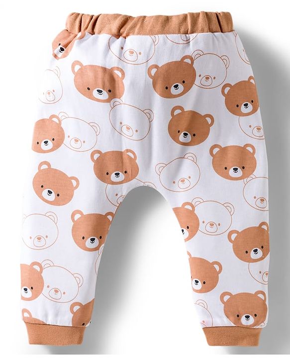 Babyhug 100% Cotton Interlock Knit Full Sleeves Animal Printed Onesies With Leggings & Cap - Brown