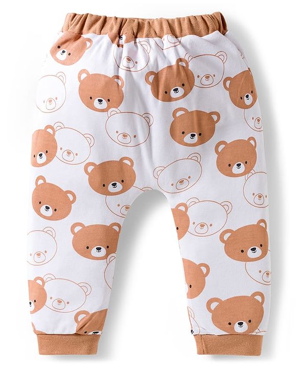 Babyhug 100% Cotton Interlock Knit Full Sleeves Animal Printed Onesies With Leggings & Cap - Brown