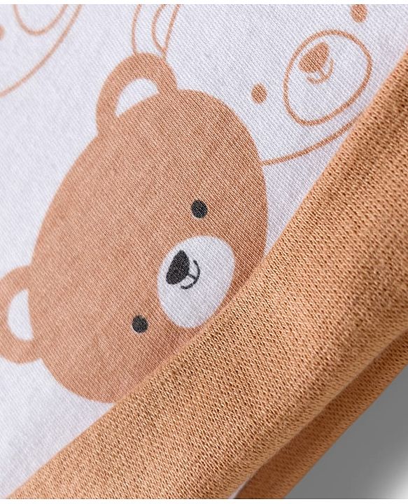 Babyhug 100% Cotton Interlock Knit Full Sleeves Animal Printed Onesies With Leggings & Cap - Brown