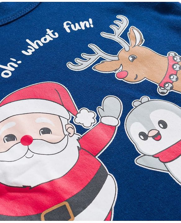 Babyhug 100% Cotton Knit Full Sleeves Onesie With Santa Claus Print - Navy Blue