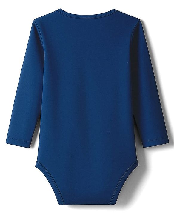 Babyhug 100% Cotton Knit Full Sleeves Onesie With Santa Claus Print - Navy Blue