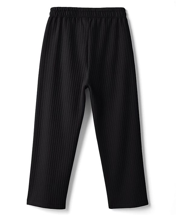 Pine Kids Drop Needle Knit Half Sleeves Solid Co-ord Night Suit With Bow Applique - Black