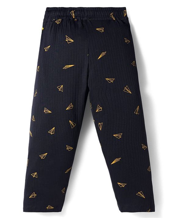 Pine Kids Drop Needle  Half Sleeves  Co-Ord Night Suit Set With Origami Plane Print - Black