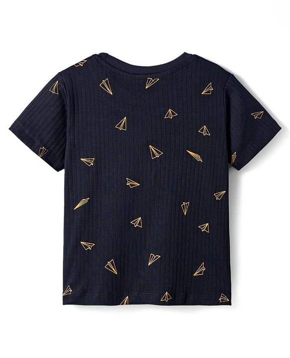 Pine Kids Drop Needle  Half Sleeves  Co-Ord Night Suit Set With Origami Plane Print - Black