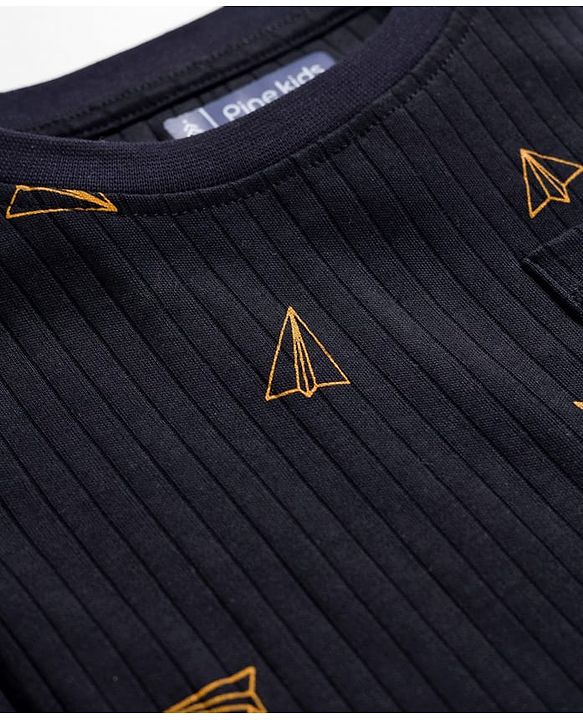 Pine Kids Drop Needle  Half Sleeves  Co-Ord Night Suit Set With Origami Plane Print - Black