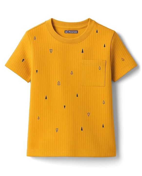 Pine Kids Drop Needle  Half Sleeves  Co-ords Night Suit With Tree Print - Yellow