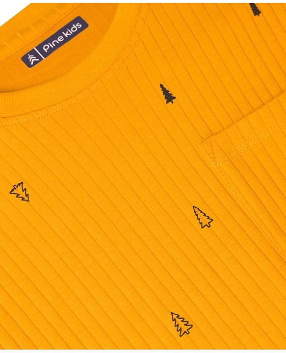 Pine Kids Drop Needle  Half Sleeves  Co-ords Night Suit With Tree Print - Yellow