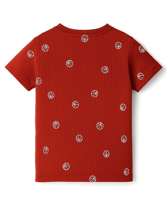 Pine Kids Drop Needle Half Sleeves  Co-ords Night Suits with Basketball Print - Red Orche