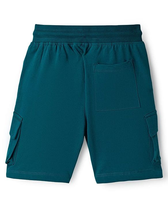 Pine Kids Looper Knit Above Knee Length Shorts With Pockets & Text Print - Teal Blue