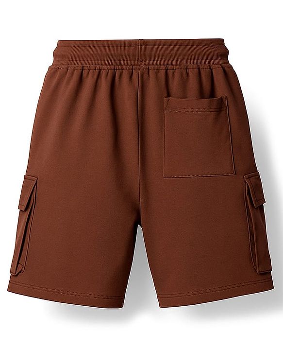 Pine Kids Looper Knit Above Knee Length Shorts With Text Badge - Brown