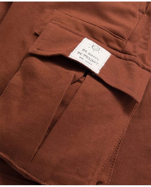 Pine Kids Looper Knit Above Knee Length Shorts With Text Badge - Brown