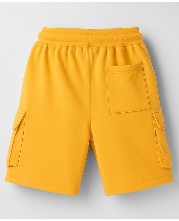 Pine Kids Looper Knit Above Knee Length Shorts With Text Badge - Yellow
