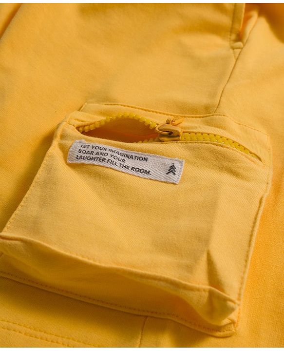 Pine Kids Looper Knit Above Knee Length Shorts With Text Badge - Yellow