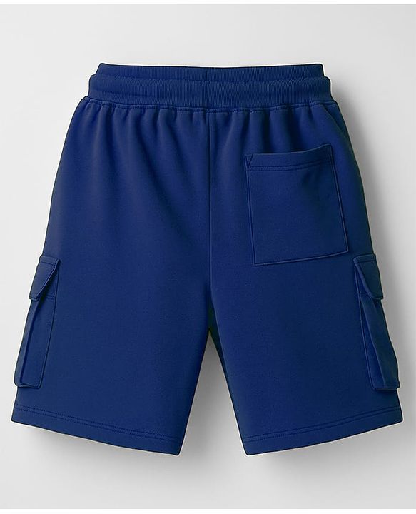 Pine Kids Looper Knit Above Knee Length Shorts With Text Badge - Navy Blue