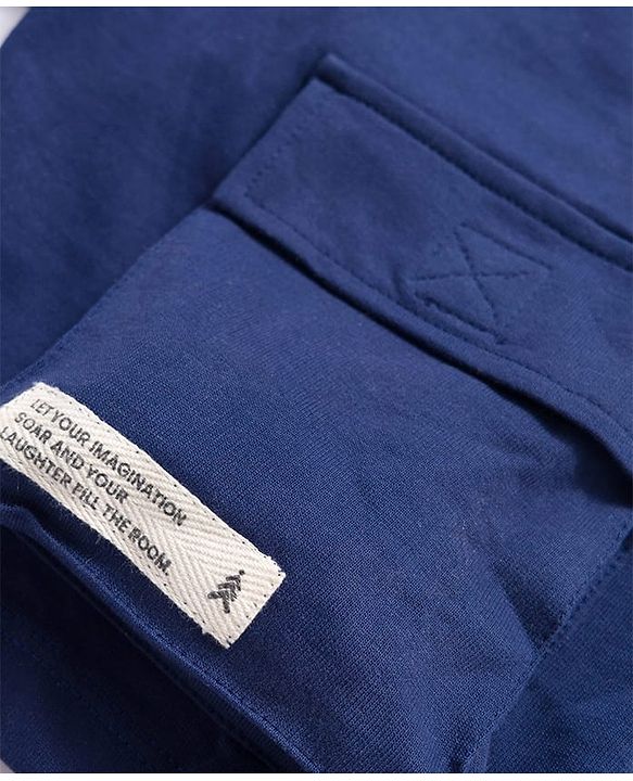 Pine Kids Looper Knit Above Knee Length Shorts With Text Badge - Navy Blue