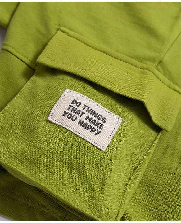 Pine Kids Looper Knit Above Knee Length Shorts With Text Badge - Olive Green