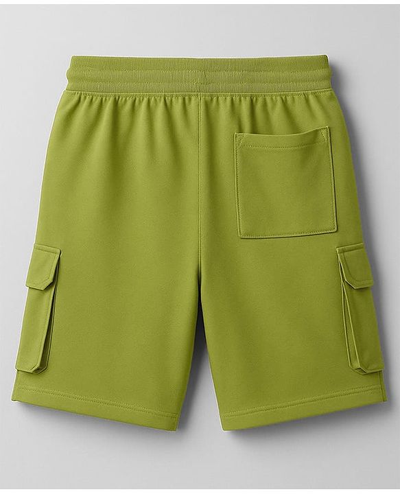 Pine Kids Looper Knit Above Knee Length Shorts With Text Badge - Olive Green