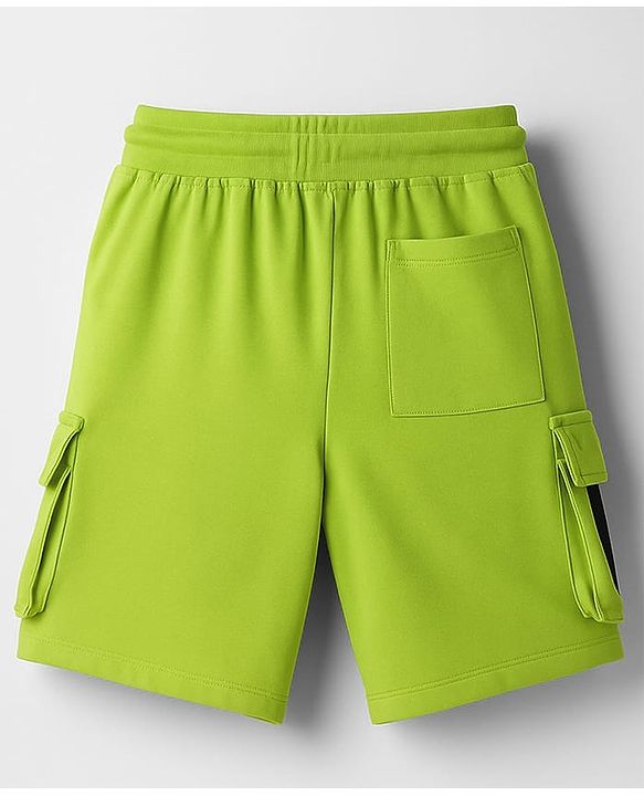 Pine Kids Looper Knit Above Knee Length Shorts With Text Badge - Lime Green