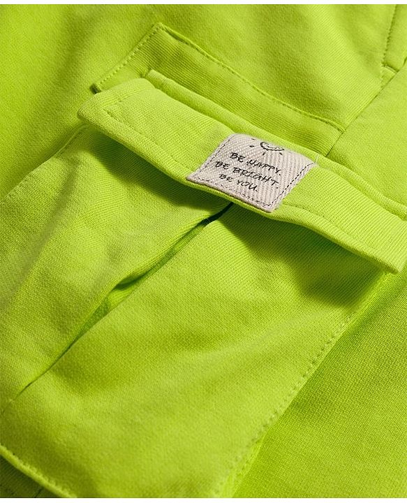Pine Kids Looper Knit Above Knee Length Shorts With Text Badge - Lime Green