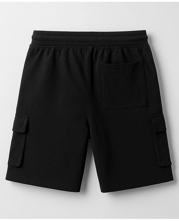 Pine Kids Looper Knit Above Knee Length Shorts With Text Badge - Black