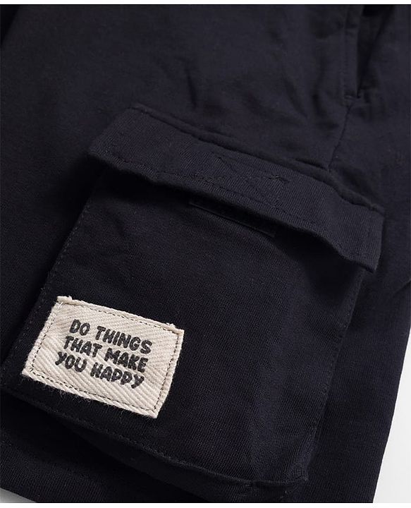Pine Kids Looper Knit Above Knee Length Shorts With Text Badge - Black