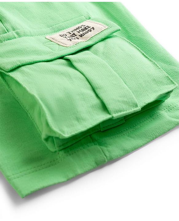 Pine Kids Looper Knit Above Knee Length Shorts With Pockets & Text Badge - Sea Green