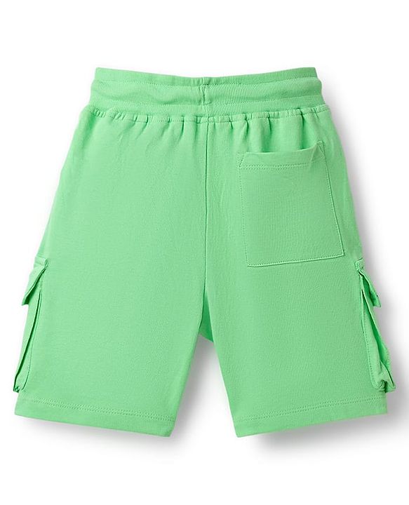 Pine Kids Looper Knit Above Knee Length Shorts With Pockets & Text Badge - Sea Green