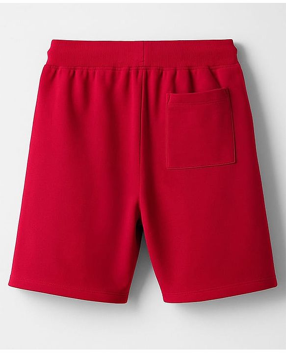 Pine Kids Looper Knit Above Knee Length Shorts With Text Badge - Light Red