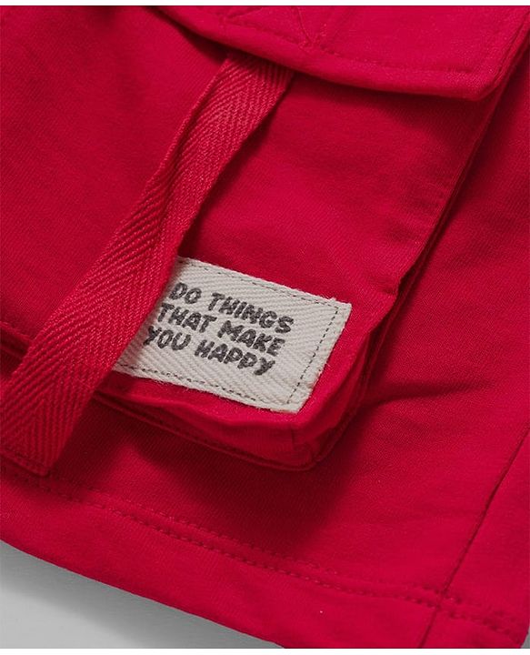 Pine Kids Looper Knit Above Knee Length Shorts With Text Badge - Light Red