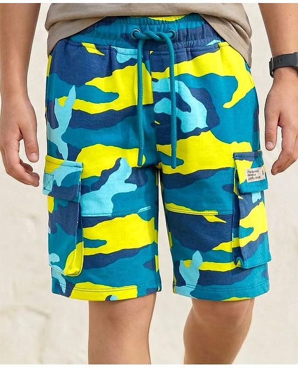Pine Kids Looper Knit Above Knee Length Shorts With Camouflage Print - Multicolor