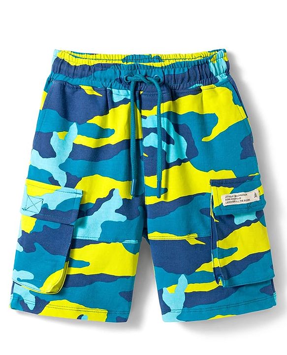 Pine Kids Looper Knit Above Knee Length Shorts With Camouflage Print - Multicolor