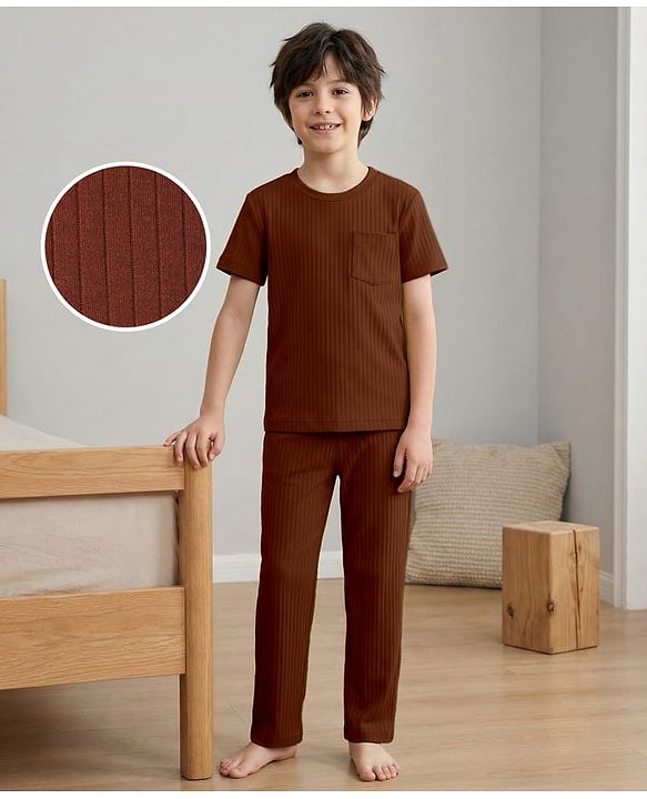 Pine Kids Drop Needle  Half Sleeves Solid Colour Co-ords Night Suit - Navy Blue