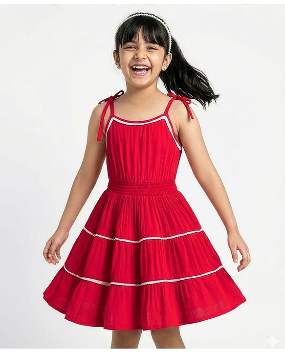 Pine Kids Crinkled Crepe Woven Sleeveless Solid Colour Frock - Maroon