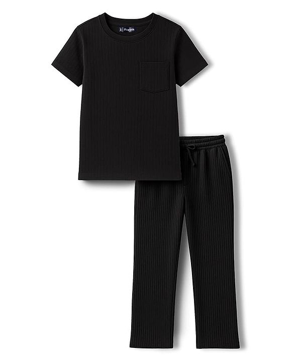 Pine Kids Drop Needle  Half Sleeves Solid Colour Co-ords Night Suit - Navy Blue