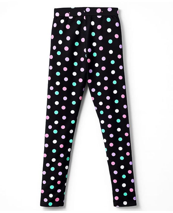 Pine Kids Cotton Lycra Knit Full Length Leggings With Polka Dot Print Pack Of 2 - Purple & Black
