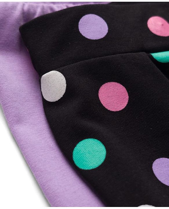 Pine Kids Cotton Lycra Knit Full Length Leggings With Polka Dot Print Pack Of 2 - Purple & Black