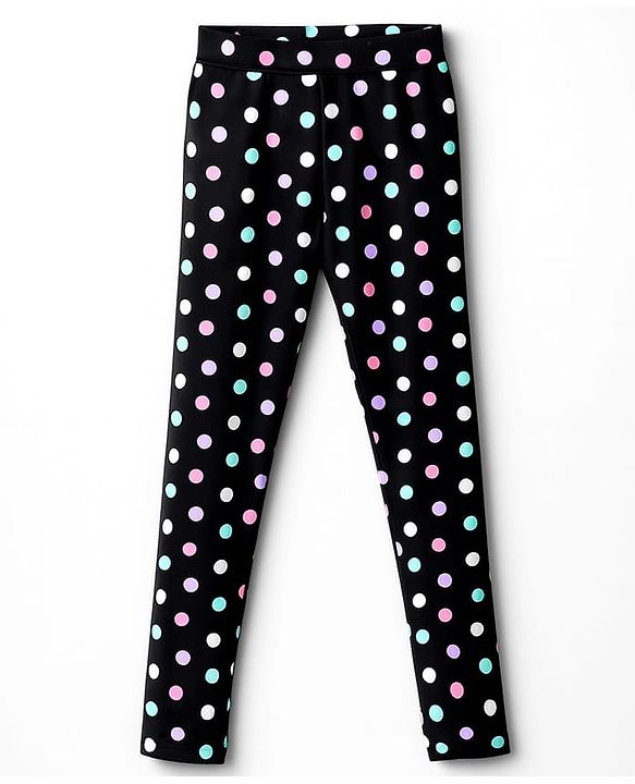 Pine Kids Cotton Lycra Knit Full Length Leggings With Polka Dot Print Pack Of 2 - Purple & Black