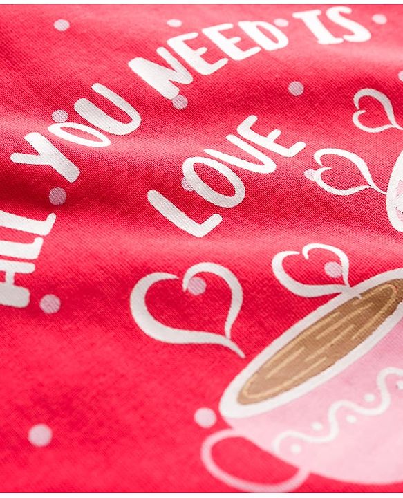 Babyhug Cotton Knit Full Sleeves Nighty With Text Print - Red