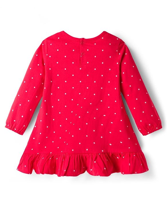 Babyhug Cotton Knit Full Sleeves Nighty With Text Print - Red
