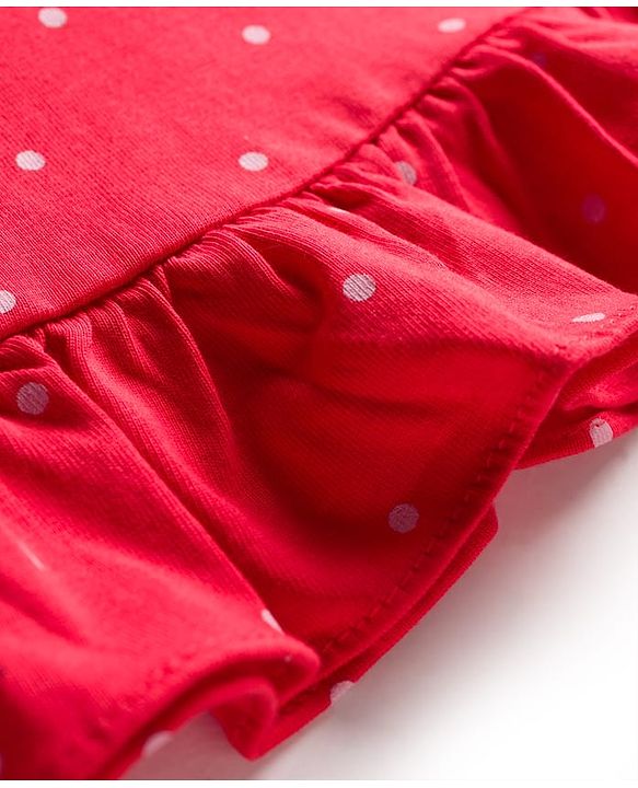 Babyhug Cotton Knit Full Sleeves Nighty With Text Print - Red