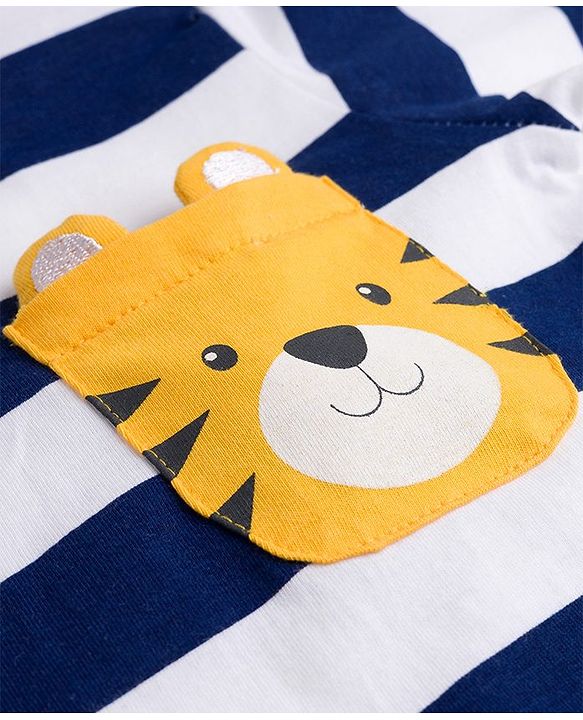 Babyhug 100% Cotton Single Jersey Knit Full Sleeves T-Shirt With Tiger Print - Navy Blue
