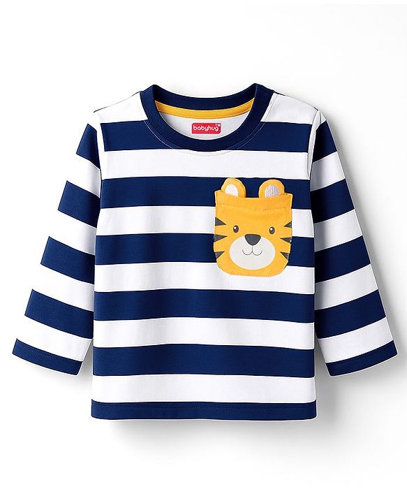 Babyhug 100% Cotton Single Jersey Knit Full Sleeves T-Shirt With Tiger Print - Navy Blue