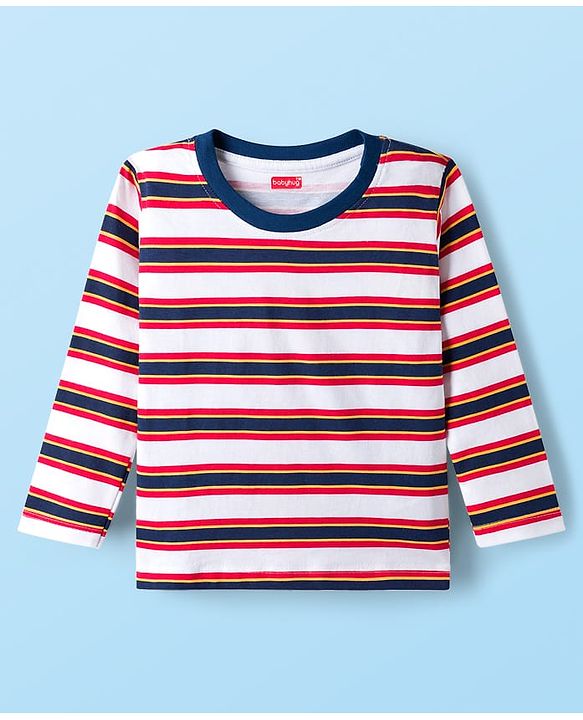 Babyhug 100% Cotton Full Sleeves T-Shirt With Text Print Pack Of 3 - White Navy Blue & Red