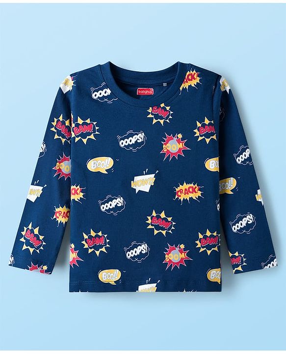 Babyhug 100% Cotton Full Sleeves T-Shirt With Text Print Pack Of 3 - White Navy Blue & Red