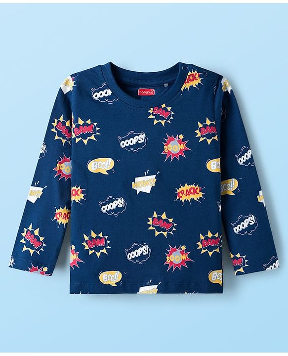 Babyhug 100% Cotton Full Sleeves T-Shirt With Text Print Pack Of 3 - White Navy Blue & Red
