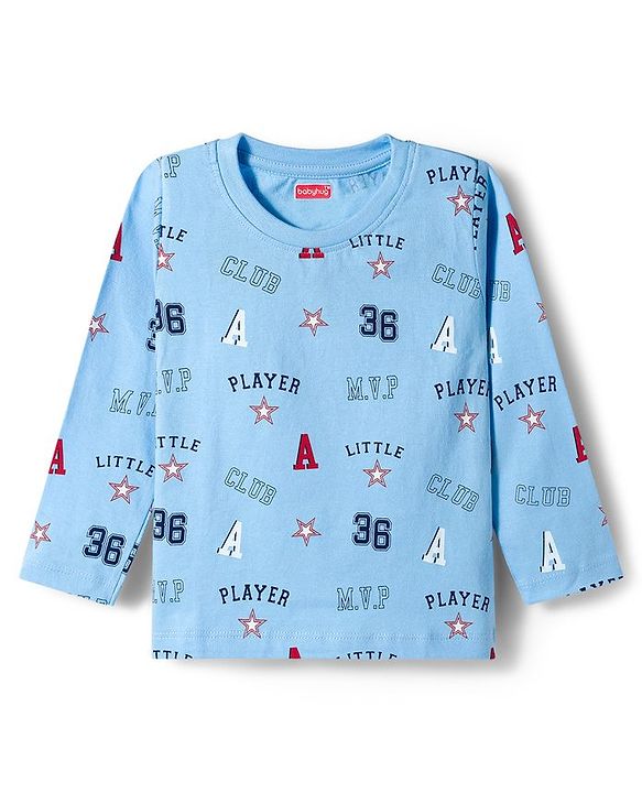 Babyhug 100% Cotton Single Jersey Knit Full Sleeves T-Shirt With Text Print Pack Of 3 - Red Light Blue & Blue
