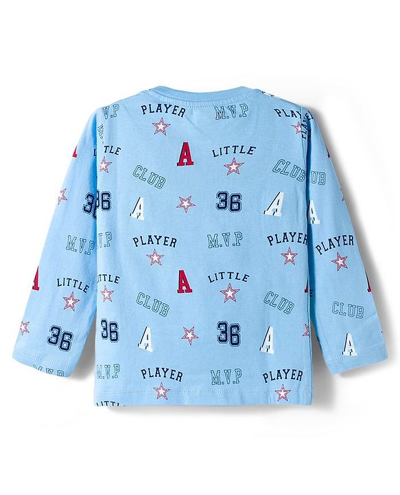 Babyhug 100% Cotton Single Jersey Knit Full Sleeves T-Shirt With Text Print Pack Of 3 - Red Light Blue & Blue