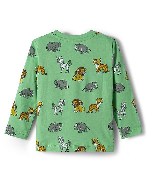 Babyhug 100% Cotton Single Jersey Knit Full Sleeves T-Shirt With Animal Print Pack Of 3 - Yellow Light Green & White