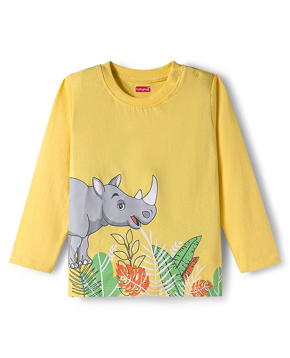 Babyhug 100% Cotton Single Jersey Knit Full Sleeves T-Shirt With Animal Print Pack Of 3 - Yellow Light Green & White