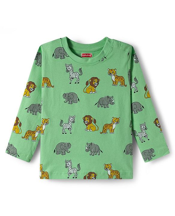Babyhug 100% Cotton Single Jersey Knit Full Sleeves T-Shirt With Animal Print Pack Of 3 - Yellow Light Green & White